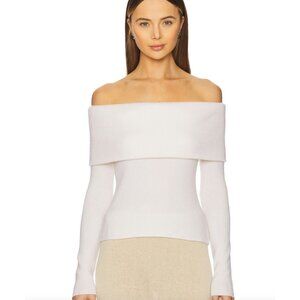NEW Enza Costa White Off Shoulder Foldover Ribbed Sweater NWOT - Size M
